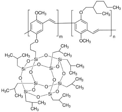 图片 聚(1-甲氧基-4-(3-丙氧基-七异丁基-PSS)-2,5-苯乙炔)-co-(1-甲氧基-4-(2-乙基己氧基)-2,5-苯乙炔) (60:40)，Poly(1-methoxy-4-(3-propyloxy-heptaisobutyl-PSS)-2,5-phenylenevinylene)-co-(1-methoxy-4-(2-ethylhexyloxy)-2,5-phenylenevinylene) (60:40)；PSS PPV-co-MEH PPV