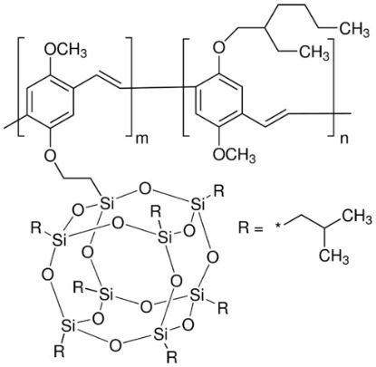 图片 聚[1-甲氧基-4-(3-丙氧基-七异丁基-PSS)-2,5-苯乙炔]-co-[1-甲氧基-4-(2-乙基己氧基)-2,5-苯乙炔] (30:70)，Poly[1-methoxy-4-(3-propyloxy-heptaisobutyl-PSS)-2,5-phenylenevinylene]-co-[1-methoxy-4-(2-ethylhexyloxy)-2, 5-phenylenevinylene] (30:70)；PSS PPV-co-MEH PPV