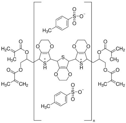 图片 四甲基丙烯酸酯封端的聚乙撑二氧噻吩溶液，Poly(3,4-ethylenedioxythiophene), tetramethacrylate end-capped solution [PEDOT]；0.5 wt. % (dispersion in nitromethane), contains p-toluenesulfonate as dopant