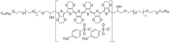 图片 聚(3,4-乙烯二氧噻吩),双聚(乙二醇),月桂基封端，Poly(3,4-ethylenedioxythiophene), bis-poly(ethyleneglycol), lauryl terminated [PEDOT:PEG]；0.8 wt. % (dispersion in 1,2-dichlorobenzene), contains p-toluenesulfonate as dopant