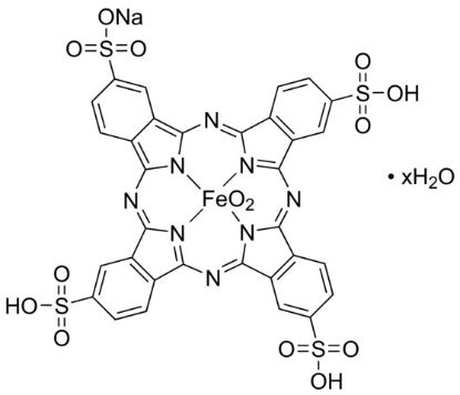 图片 酞菁铁(III)-4,4′,4′′,4′′′-四磺酸, 与氧气的混合物单钠盐水合物，Iron(III) phthalocyanine-4,4′,4′′,4′′′-tetrasulfonic acid,compound with oxygen monosodium salt hydrate；Dye content 80 %