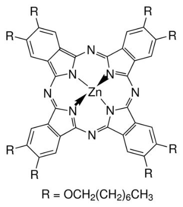 图片 2,3,9,10,16,17,23,24-八(辛氧基)-29H,31H-酞菁锌，Zinc 2,3,9,10,16,17,23,24-octakis(octyloxy)-29H,31H-phthalocyanine；Dye content 95 %