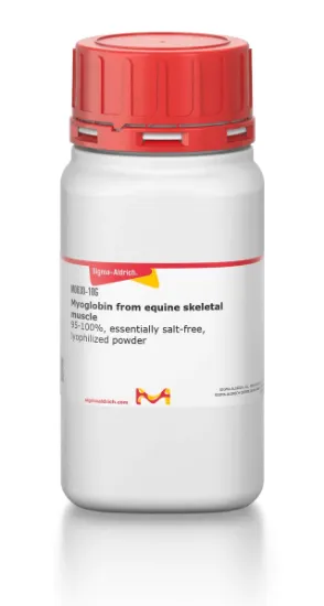 图片 肌红蛋白来源于马骨骼肌，Myoglobin from equine skeletal muscle；95-100%, essentially salt-free, lyophilized powder