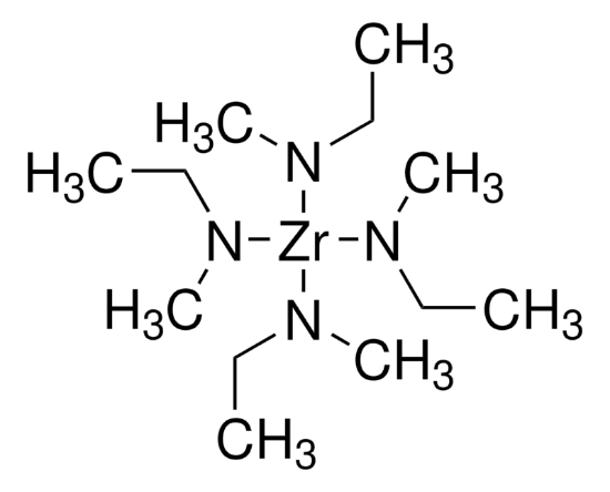 图片 四(乙基甲基胺基)锆(IV)，Tetrakis(ethylmethylamido) zirconium(IV) [TEMAZ]；packaged for use in deposition systems