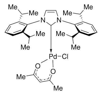 图片 乙酰丙酮基[1,3-双(2,6-二异丙基苯基)咪唑-2-亚基]氯化钯(II)，Pd(IPr)(acac)Cl；≥97%