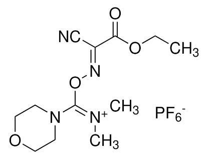 图片 (1-氰基-2-乙氧基-2-氧乙烯基氨基氧基)二甲氨基六氟磷酸吗啉，(1-Cyano-2-ethoxy-2-oxoethylidenaminooxy) dimethylaminomorpholinocarbenium Hexafluorophosphate [COMU®]；97%